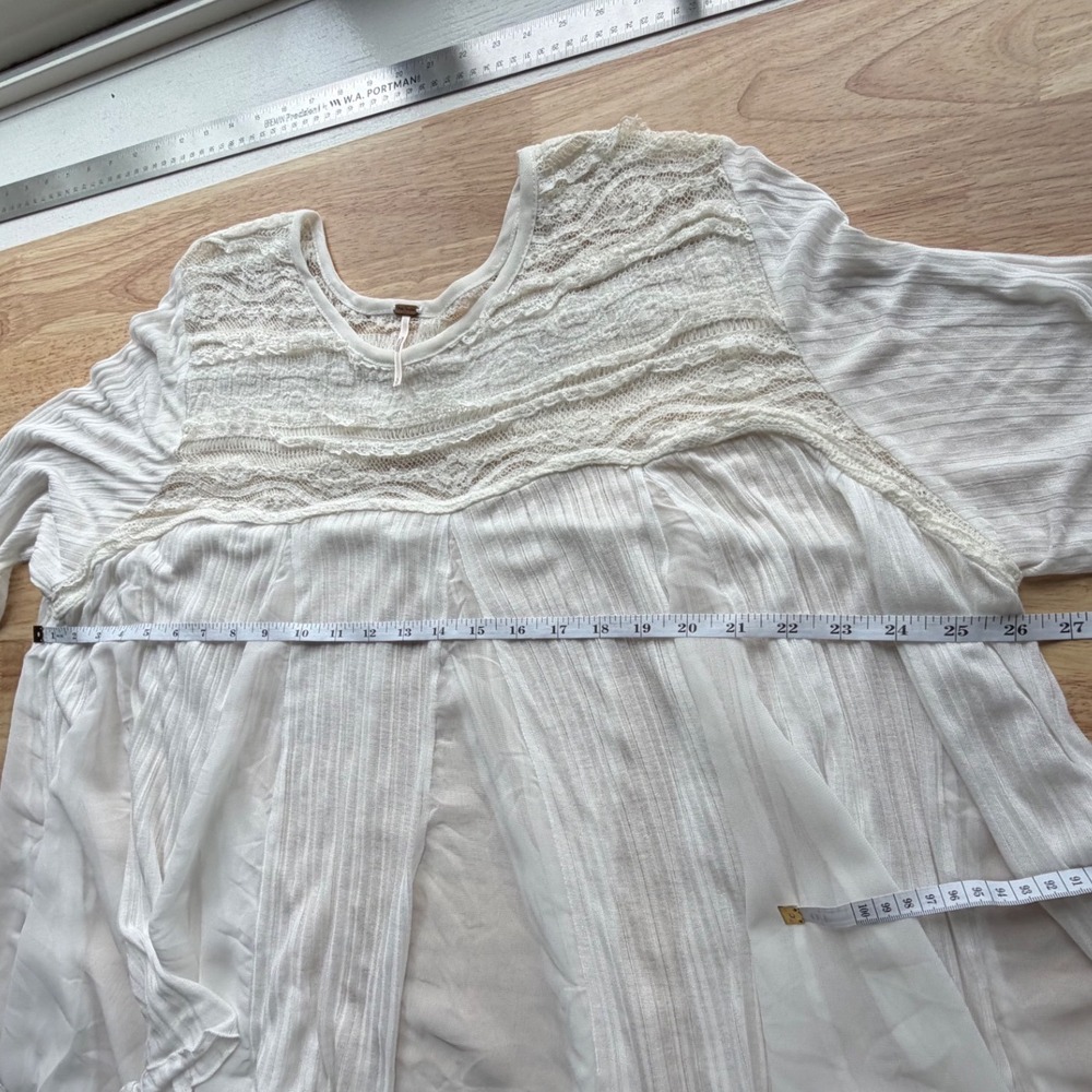 Free People Penny Lane Tunic Size Small Ivory/Off-White Sheer Lace Boho - Picture 5 of 11